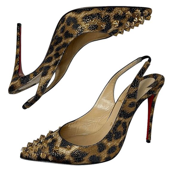 Christian Louboutin Drama Sling 100 Lurex Panthere Stud Pump EU 37 US 7 Heels - Picture 6 of 12